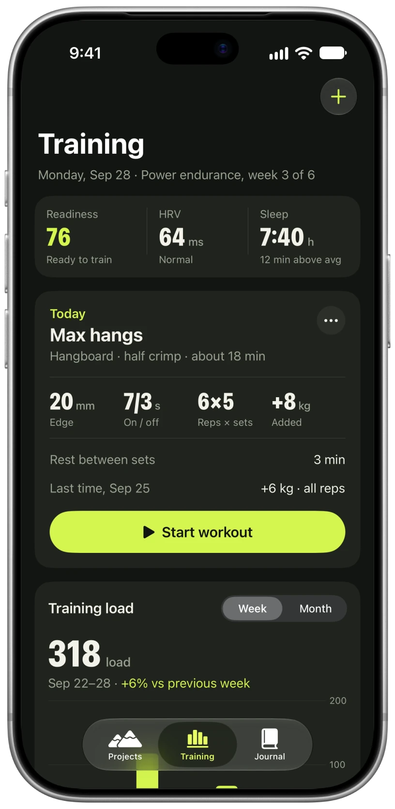 Crux Training screen