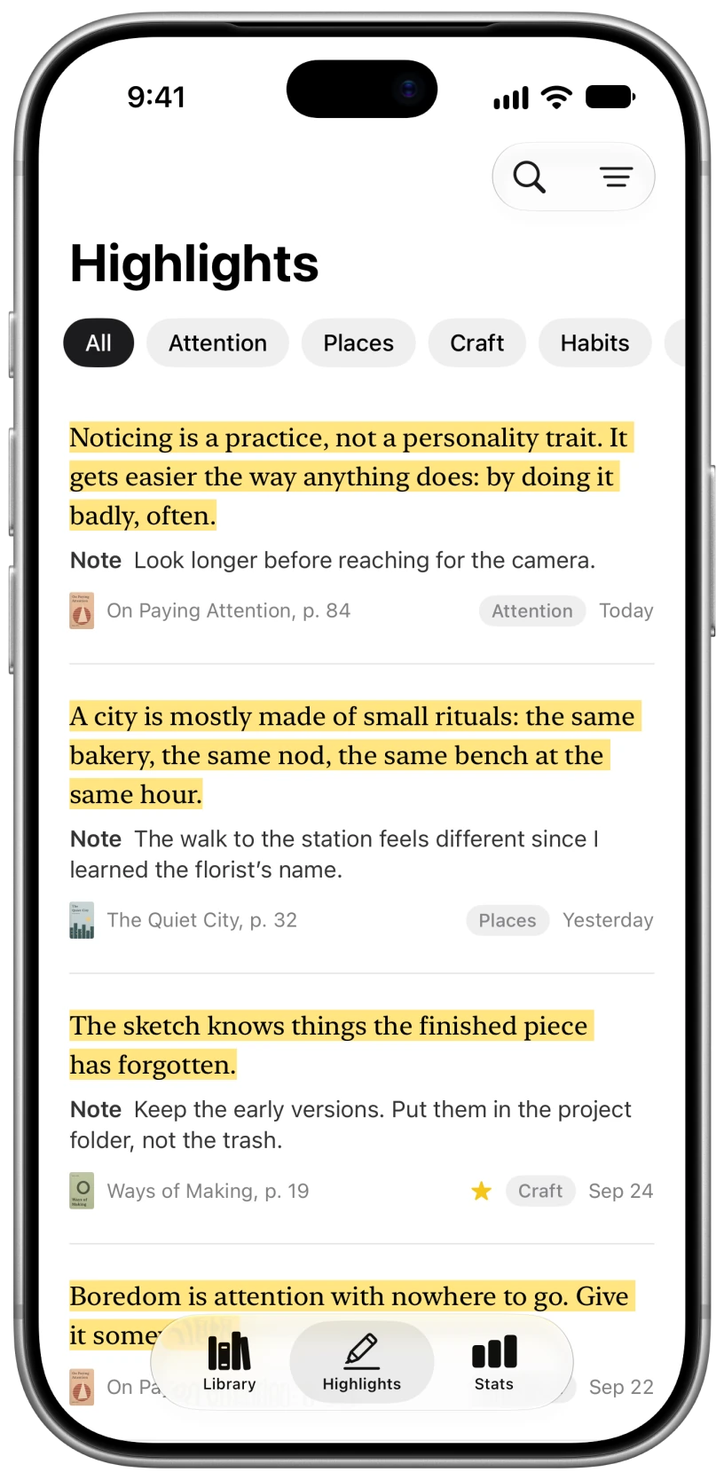 Margin Highlights screen